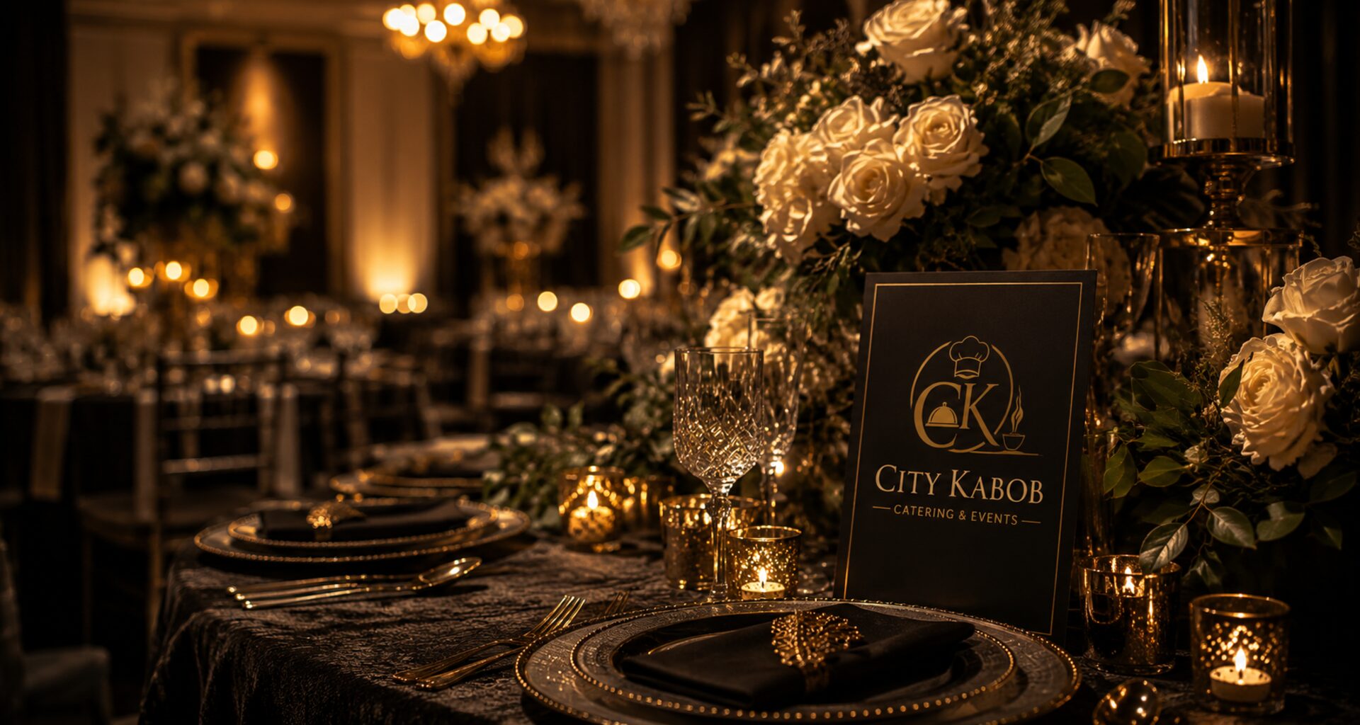 Elegant City Kabob event table setting